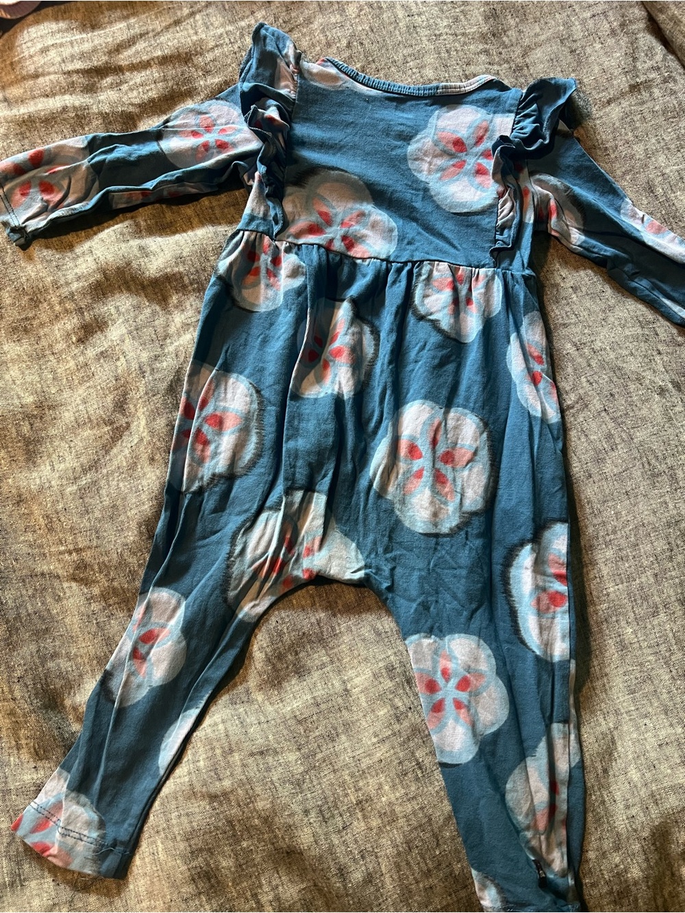 Tea Collection Blue Floral Ruffle Romper with Snap Front - Picture 4 of 4